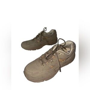 Vionic23 Leather Sneakers Oatmeal Gold‎ Suede Round Toe Lace Up Shoes Women 8